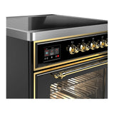 ILVE Majestic III 30-Inch Induction Range with 4 Induction Elements and Triple Glass Door Electric Oven in Glossy Black with Brass Trim (UMIB30NR3BKG)