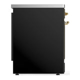 ILVE Majestic III 30-Inch Induction Range with 4 Induction Elements and Triple Glass Door Electric Oven in Glossy Black with Brass Trim (UMIB30NR3BKG)