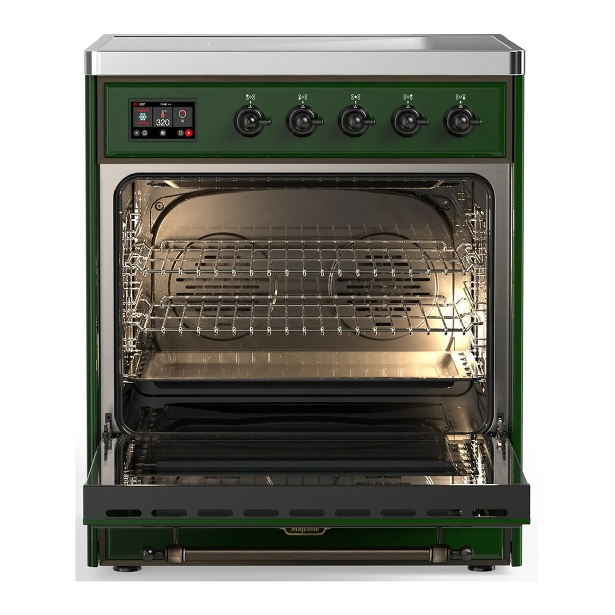 ILVE Majestic III 30-Inch Induction Range with 4 Induction Elements and Triple Glass Door Electric Oven in Emerald Green with Burnished Trim (UMIB30NR3EGB)