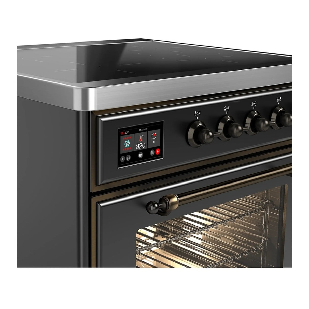 ILVE Majestic III 30-Inch Induction Range with 4 Induction Elements and Triple Glass Door Electric Oven in Matte Graphite with Burnished Trim (UMIB30NR3MGB)