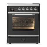 ILVE Majestic III 30-Inch Induction Range with 4 Induction Elements and Triple Glass Door Electric Oven in Matte Graphite with Chrome Trim (UMIB30NR3MGC)