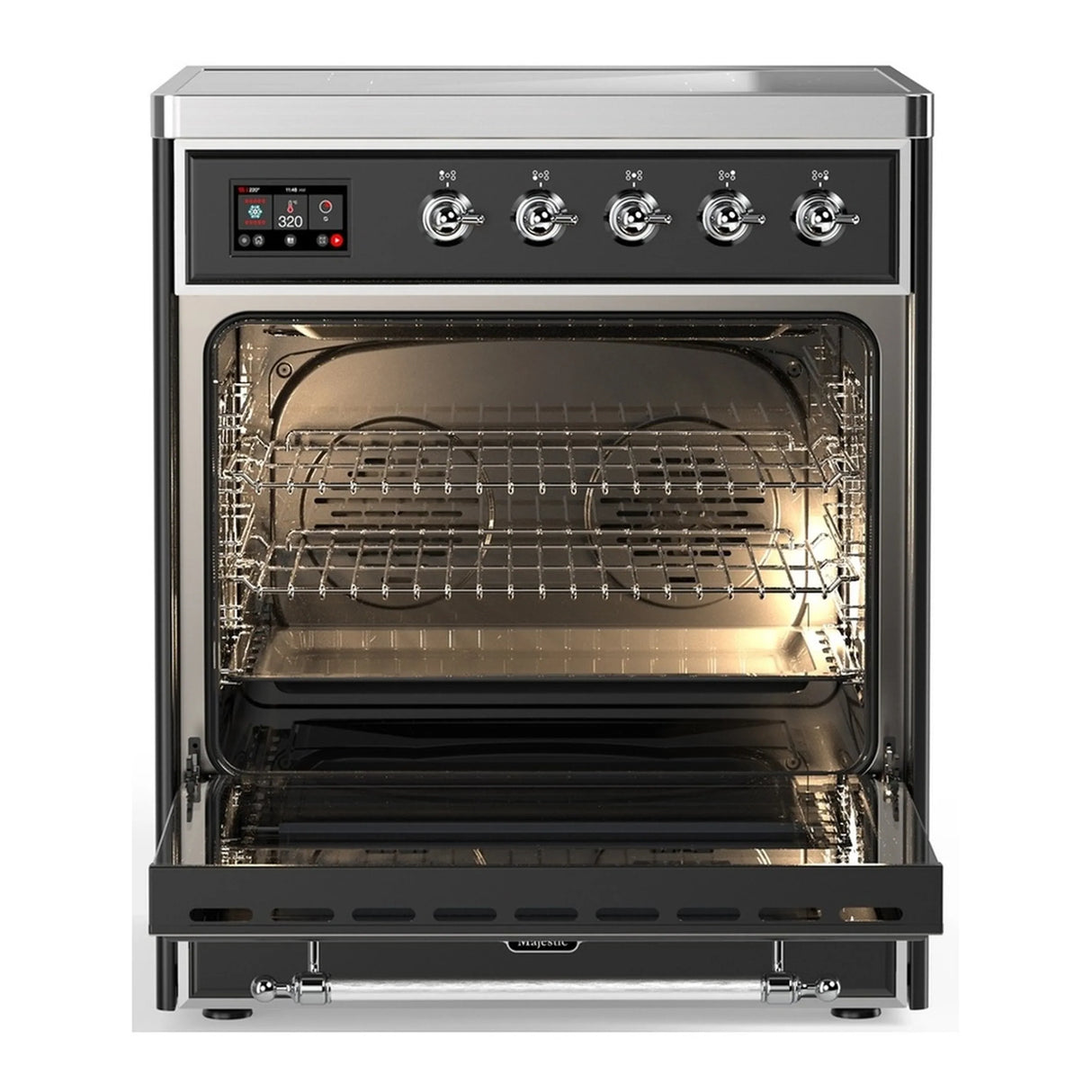 ILVE Majestic III 30-Inch Induction Range with 4 Induction Elements and Triple Glass Door Electric Oven in Matte Graphite with Chrome Trim (UMIB30NR3MGC)