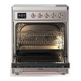 ILVE Majestic III 30-Inch Induction Range with 4 Induction Elements and Triple Glass Door Electric Oven in Stainless Steel with Copper Trim (UMIB30NR3SSP)
