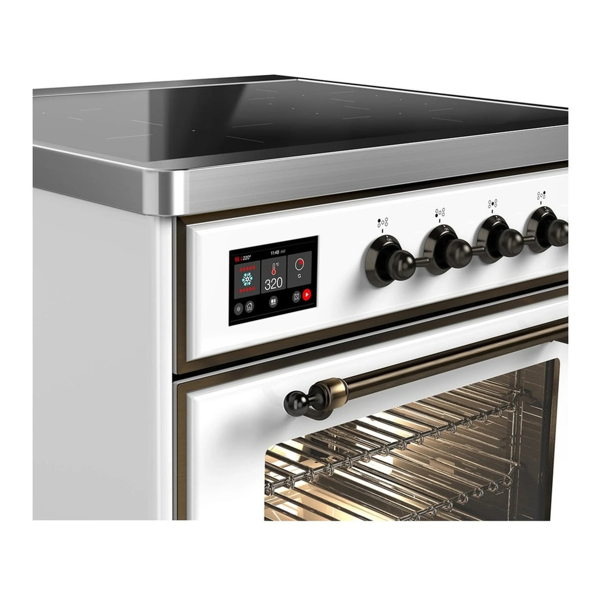 ILVE Majestic III 30-Inch Induction Range with 4 Induction Elements and Triple Glass Door Electric Oven in White with Burnished Trim (UMIB30NR3WHB)
