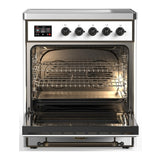 ILVE Majestic III 30-Inch Induction Range with 4 Induction Elements and Triple Glass Door Electric Oven in White with Burnished Trim (UMIB30NR3WHB)