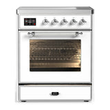 ILVE Majestic III 30-Inch Induction Range with 4 Induction Elements and Triple Glass Door Electric Oven in White with Chrome Trim (UMIB30NR3WHC)