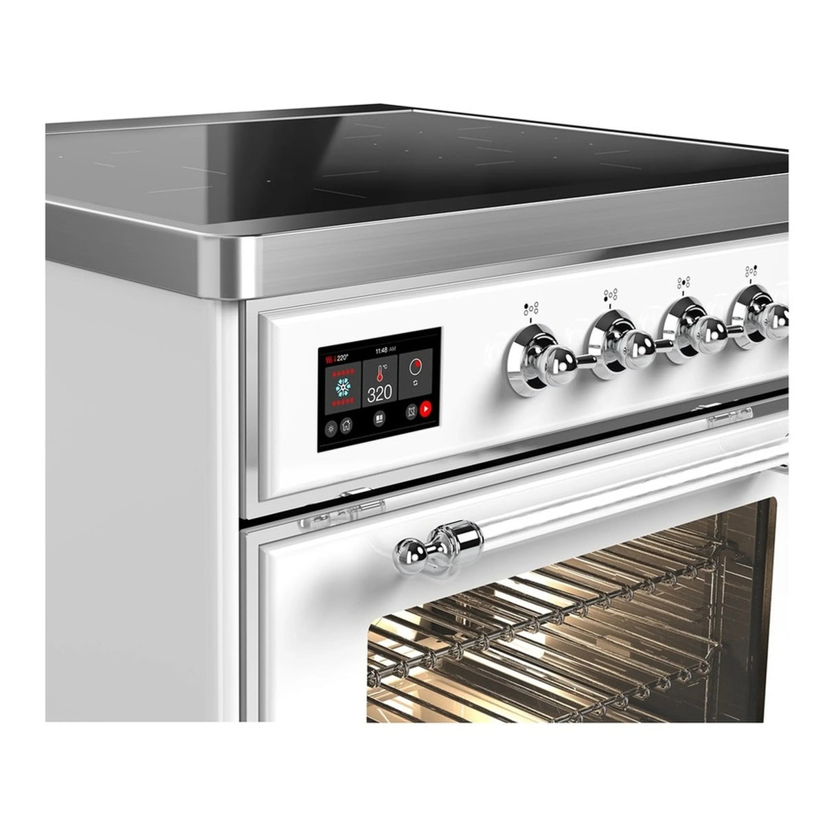 ILVE Majestic III 30-Inch Induction Range with 4 Induction Elements and Triple Glass Door Electric Oven in White with Chrome Trim (UMIB30NR3WHC)