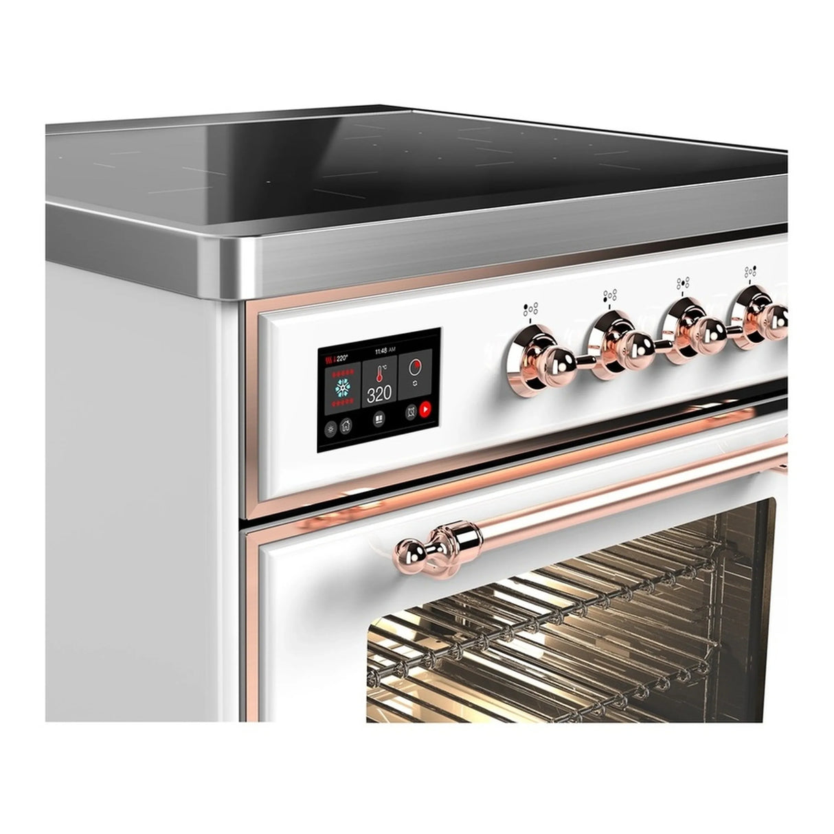 ILVE Majestic III 30-Inch Induction Range with 4 Induction Elements and Triple Glass Door Electric Oven in White with Copper Trim (UMIB30NR3WHP)