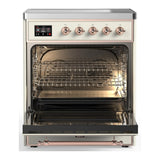 ILVE Majestic III 30-Inch Induction Range with 4 Induction Elements and Solid Door Electric Oven in Antique White with Copper Trim (UMIB30QNR3AWP)