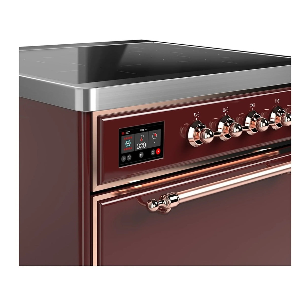 ILVE Majestic III 30-Inch Induction Range with 4 Induction Elements and Solid Door Electric Oven in Burgundy with Copper Trim (UMIB30QNR3BUP)