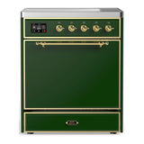 ILVE Majestic III 30-Inch Induction Range with 4 Induction Elements and Solid Door Electric Oven in Emerald Green with Brass Trim (UMIB30QNR3EGG)