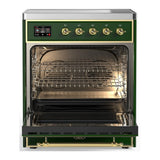 ILVE Majestic III 30-Inch Induction Range with 4 Induction Elements and Solid Door Electric Oven in Emerald Green with Brass Trim (UMIB30QNR3EGG)