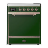 ILVE Majestic III 30-Inch Induction Range with 4 Induction Elements and Solid Door Electric Oven in Emerald Green with Copper Trim (UMIB30QNR3EGP)