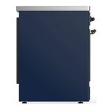 ILVE Majestic III 30-Inch Induction Range with 4 Induction Elements and Solid Door Electric Oven in Mightnight Blue with Burnished Trim (UMIB30QNR3MBB)