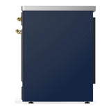ILVE Majestic III 30-Inch Induction Range with 4 Induction Elements and Solid Door Electric Oven in Mightnight Blue with Brass Trim (UMIB30QNR3MBG)