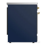 ILVE Majestic III 30-Inch Induction Range with 4 Induction Elements and Solid Door Electric Oven in Mightnight Blue with Brass Trim (UMIB30QNR3MBG)