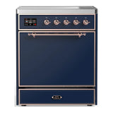 ILVE Majestic III 30-Inch Induction Range with 4 Induction Elements and Solid Door Electric Oven in Mightnight Blue with Copper Trim (UMIB30QNR3MBP)
