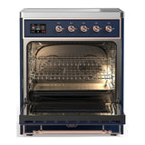 ILVE Majestic III 30-Inch Induction Range with 4 Induction Elements and Solid Door Electric Oven in Mightnight Blue with Copper Trim (UMIB30QNR3MBP)