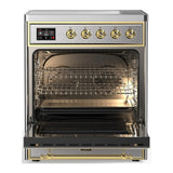 ILVE Majestic III 30-Inch Induction Range with 4 Induction Elements and Solid Door Electric Oven in Stainless Steel with Brass Trim (UMIB30QNR3SSG)