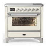 ILVE Majestic III 36-Inch Induction Range with 6 Induction Elements and Triple Glass Door Electric Oven in Antique White with Chrome Trim (UMIB36NR3AWC)
