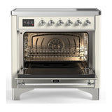 ILVE Majestic III 36-Inch Induction Range with 6 Induction Elements and Triple Glass Door Electric Oven in Antique White with Chrome Trim (UMIB36NR3AWC)