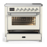 ILVE Majestic III 36-Inch Induction Range with 6 Induction Elements and Triple Glass Door Electric Oven in Antique White with Chrome Trim (UMIB36NR3AWC)