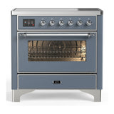 ILVE Majestic III 36-Inch Induction Range with 6 Induction Elements and Triple Glass Door Electric Oven in Blue Grey with Chrome Trim (UMIB36NR3BGC)