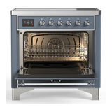 ILVE Majestic III 36-Inch Induction Range with 6 Induction Elements and Triple Glass Door Electric Oven in Blue Grey with Chrome Trim (UMIB36NR3BGC)