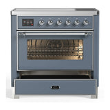 ILVE Majestic III 36-Inch Induction Range with 6 Induction Elements and Triple Glass Door Electric Oven in Blue Grey with Chrome Trim (UMIB36NR3BGC)