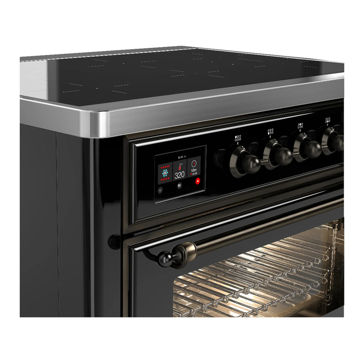 ILVE Majestic III 36-Inch Induction Range with 6 Induction Elements and Triple Glass Door Electric Oven in Glossy Black with Burnished Trim (UMIB36NR3BKB)
