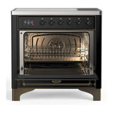 ILVE Majestic III 36-Inch Induction Range with 6 Induction Elements and Triple Glass Door Electric Oven in Glossy Black with Burnished Trim (UMIB36NR3BKB)