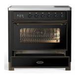 ILVE Majestic III 36-Inch Induction Range with 6 Induction Elements and Triple Glass Door Electric Oven in Glossy Black with Burnished Trim (UMIB36NR3BKB)