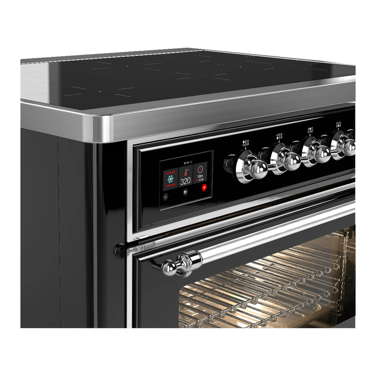 ILVE Majestic III 36-Inch Induction Range with 6 Induction Elements and Triple Glass Door Electric Oven in Glossy Black with Chrome Trim (UMIB36NR3BKC)