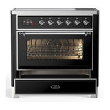 ILVE Majestic III 36-Inch Induction Range with 6 Induction Elements and Triple Glass Door Electric Oven in Glossy Black with Chrome Trim (UMIB36NR3BKC)