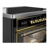 ILVE Majestic III 36-Inch Induction Range with 6 Induction Elements and Triple Glass Door Electric Oven in Glossy Black with Brass Trim (UMIB36NR3BKG)