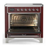 ILVE Majestic III 36-Inch Induction Range with 6 Induction Elements and Triple Glass Door Electric Oven in Burgundy with Chrome Trim (UMIB36NR3BUC)