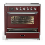 ILVE Majestic III 36-Inch Induction Range with 6 Induction Elements and Triple Glass Door Electric Oven in Burgundy with Chrome Trim (UMIB36NR3BUC)