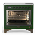 ILVE Majestic III 36-Inch Induction Range with 6 Induction Elements and Triple Glass Door Electric Oven in Emerald Green with Burnished Trim (UMIB36NR3EGB)