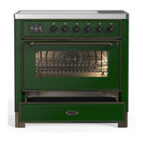 ILVE Majestic III 36-Inch Induction Range with 6 Induction Elements and Triple Glass Door Electric Oven in Emerald Green with Burnished Trim (UMIB36NR3EGB)