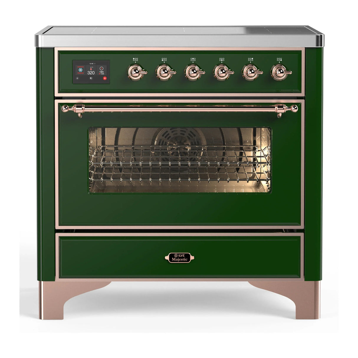 ILVE Majestic III 36-Inch Induction Range with 6 Induction Elements and Triple Glass Door Electric Oven in Emerald Green with Copper Trim (UMIB36NR3EGP)