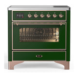 ILVE Majestic III 36-Inch Induction Range with 6 Induction Elements and Triple Glass Door Electric Oven in Emerald Green with Copper Trim (UMIB36NR3EGP)