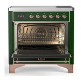 ILVE Majestic III 36-Inch Induction Range with 6 Induction Elements and Triple Glass Door Electric Oven in Emerald Green with Copper Trim (UMIB36NR3EGP)