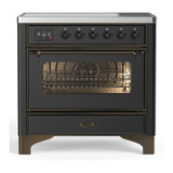ILVE Majestic III 36-Inch Induction Range with 6 Induction Elements and Triple Glass Door Electric Oven in Matte Graphite with Burnished Trim (UMIB36NR3MGB)