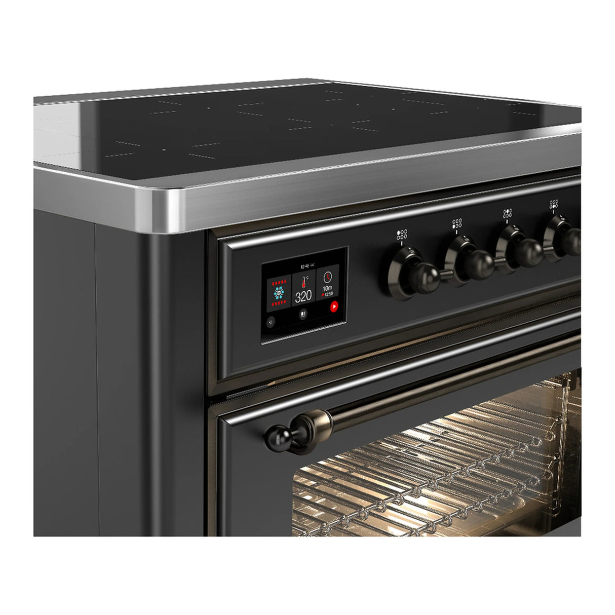 ILVE Majestic III 36-Inch Induction Range with 6 Induction Elements and Triple Glass Door Electric Oven in Matte Graphite with Burnished Trim (UMIB36NR3MGB)