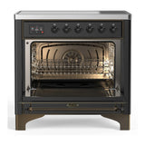 ILVE Majestic III 36-Inch Induction Range with 6 Induction Elements and Triple Glass Door Electric Oven in Matte Graphite with Burnished Trim (UMIB36NR3MGB)