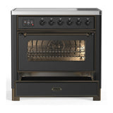 ILVE Majestic III 36-Inch Induction Range with 6 Induction Elements and Triple Glass Door Electric Oven in Matte Graphite with Burnished Trim (UMIB36NR3MGB)
