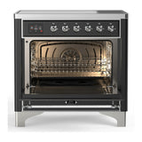 ILVE Majestic III 36-Inch Induction Range with 6 Induction Elements and Triple Glass Door Electric Oven in Matte Graphite with Chrome Trim (UMIB36NR3MGC)