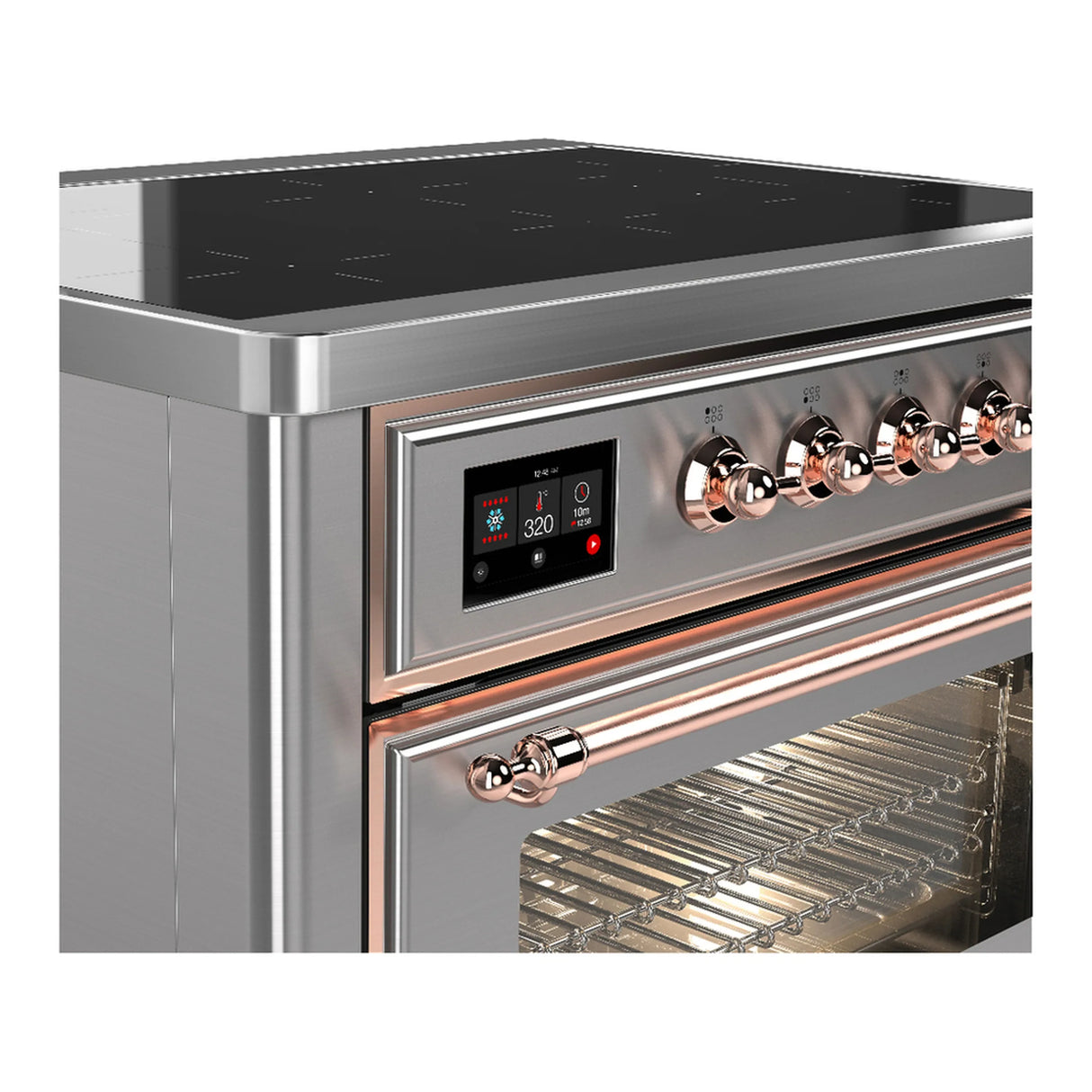 ILVE Majestic III 36-Inch Induction Range with 6 Induction Elements and Triple Glass Door Electric Oven in Stainless Steel with Copper Trim (UMIB36NR3SSP)