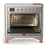 ILVE Majestic III 36-Inch Induction Range with 6 Induction Elements and Triple Glass Door Electric Oven in Stainless Steel with Copper Trim (UMIB36NR3SSP)