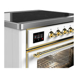 ILVE Majestic III 36-Inch Induction Range with 6 Induction Elements and Triple Glass Door Electric Oven in White with Brass Trim (UMIB36NR3WHG)